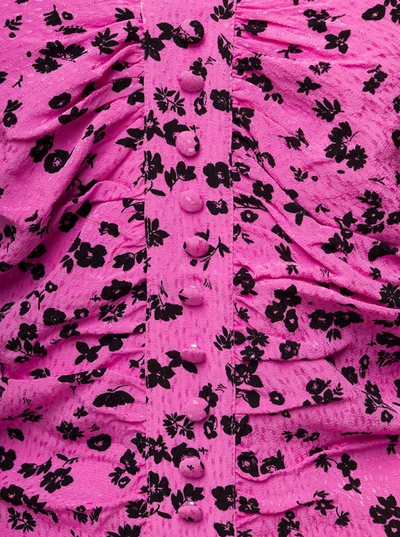 Rotate Birger Christensen Floral Button Front Long Sleeve Jacquard Minidress In Pink