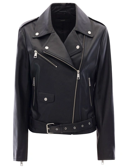 Shop Arma Ardenia Black Leather Biker Jacket Woman