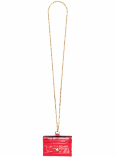 Shop Alexander Mcqueen Leather Credit Card Case On Chain In Red