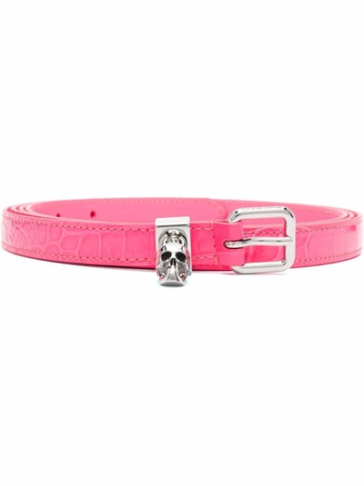 Alexander Mcqueen Skull Leather Double Belt In Fuchsia