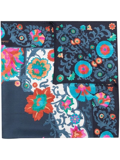 Shop Ferragamo Printed Silk Foulard In Blue