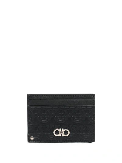 Shop Ferragamo Gancini Leather Credit Card Case In Black