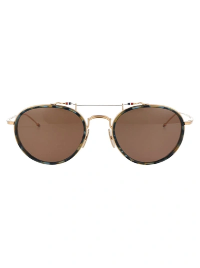 Shop Thom Browne Sunglasses In 02 Navy Tortoise - White Gold W/ Dark Brown