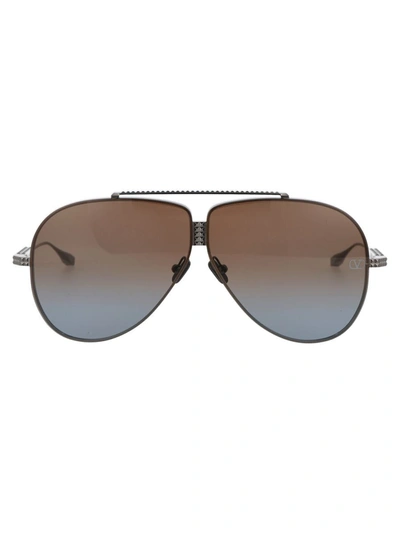 Shop Valentino Garavani Sunglasses In Black Rhodium W/ Dark Brown To Blue Gradient