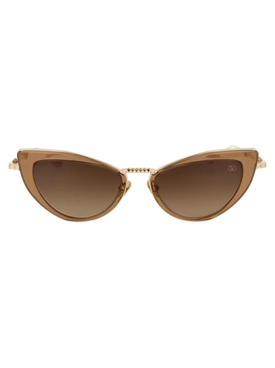 Shop Valentino Garavani Sunglasses In Light Gold Crystal Medium Brown W/ Dark Brown To Light Brown