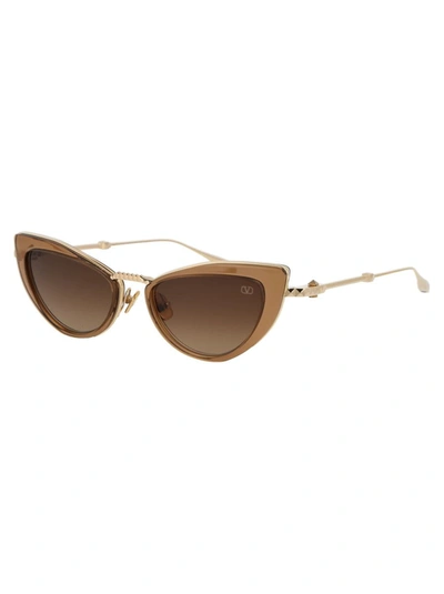 Shop Valentino Garavani Sunglasses In Light Gold Crystal Medium Brown W/ Dark Brown To Light Brown