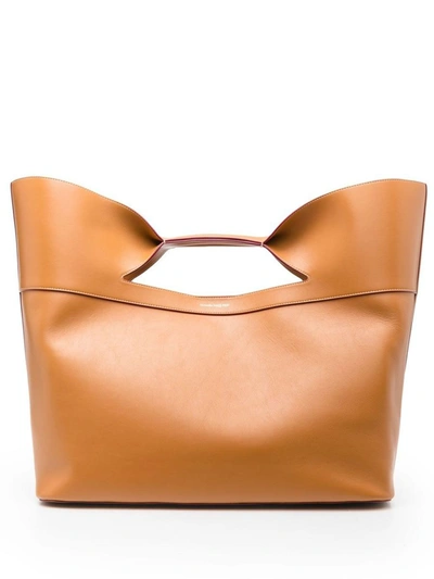 Shop Alexander Mcqueen The Bow Large Leather Tote Bag In Leather Brown