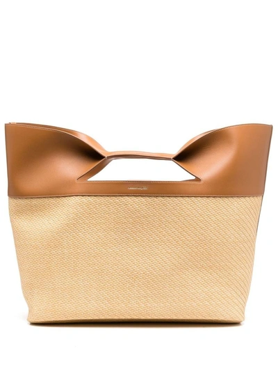 Shop Alexander Mcqueen The Bow Straw Large Tote In Beige