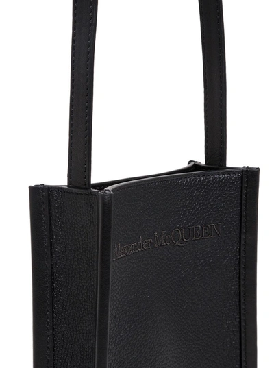 Shop Alexander Mcqueen Black Leather Crossbody Bag With Logo
