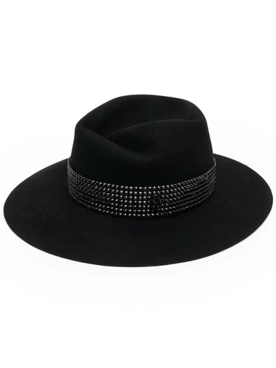 Shop Maison Michel Virginie Strass Belt On Wool Felt Fedora Hat In Black