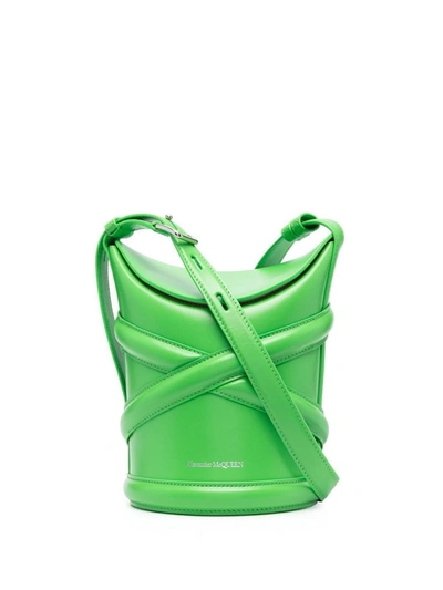 Shop Alexander Mcqueen The Curve Small Leather Bucket Bag In Green