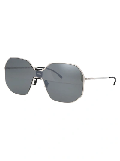Mykita X Maison Margiela Square Frame Sunglasses In 351 Mh22 Pitch Black Shiny Silver Silver Flash Shield