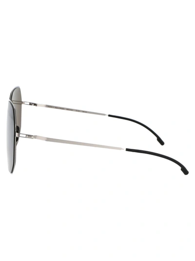 Mykita X Maison Margiela Square Frame Sunglasses In 351 Mh22 Pitch Black Shiny Silver Silver Flash Shield