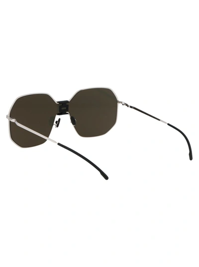 Mykita X Maison Margiela Square Frame Sunglasses In 351 Mh22 Pitch Black Shiny Silver Silver Flash Shield