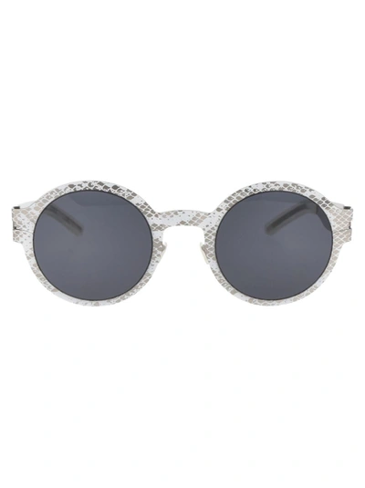 Shop Mykita Sunglasses In 241 Silver White Python Dark Grey Solid