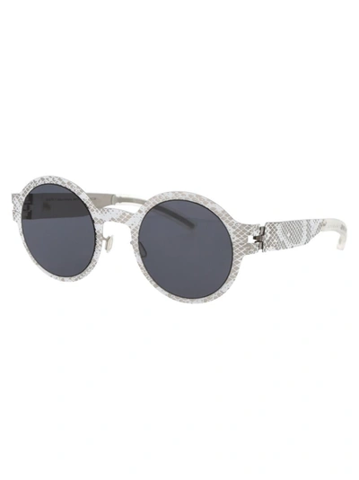 Shop Mykita Sunglasses In 241 Silver White Python Dark Grey Solid