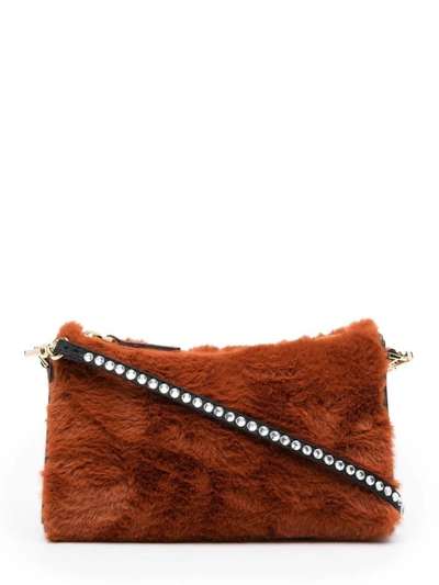 Shop Manu Atelier Mini Prism Faux Fur Shoulder Bag In Leather Brown