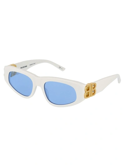 Shop Balenciaga Sunglasses In 004 White Gold Light Blue