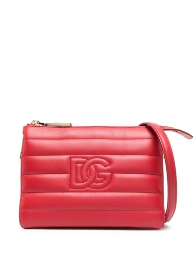 Dolce & Gabbana Stitched-logo Detail Clutch Bag In Red