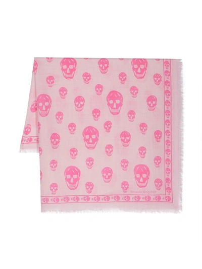 Shop Alexander Mcqueen Biker Skull Wool Scarf In Pink