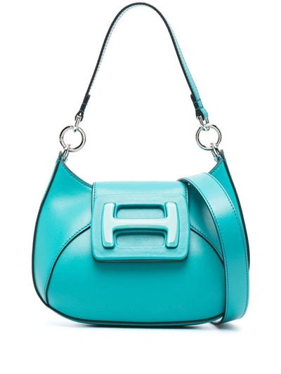 Shop Hogan H-bag Mini Hobo Leather Shoulder Bag In Clear Blue