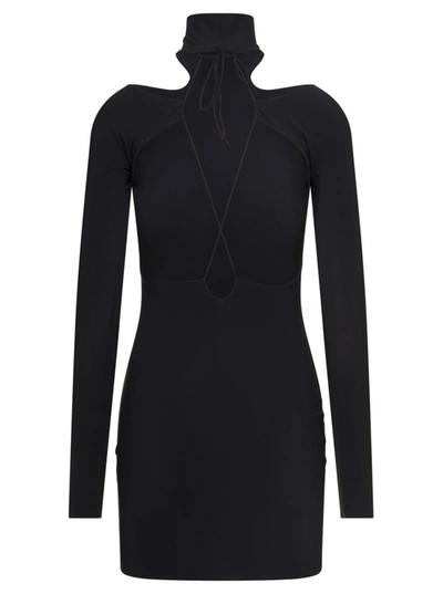 Shop Amazuìn 'clara' Black High Collar Mini Dress With Open Back In Elasticated Polyamide Woman