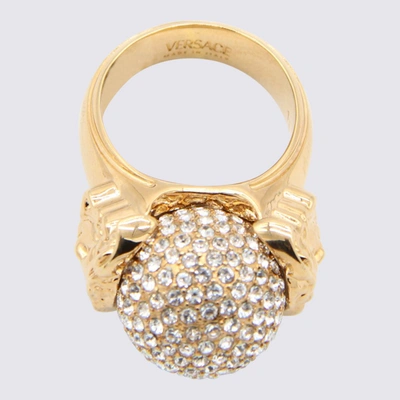 Shop Versace Medusa Crystal Ball Ring In Golden