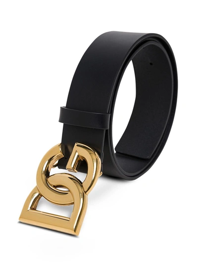 Shop Dolce & Gabbana Black Leather Belt With Logo Buckle