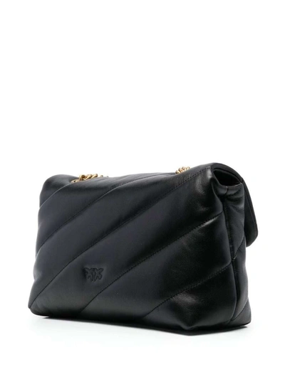 Shop Pinko 'love Classic Puff' Black Shoulder Bag With Diagonal Maxi Quilting In Leather Woman