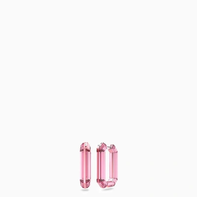 Shop Swarovski Lucent Pink Hoop Earrings In Metal