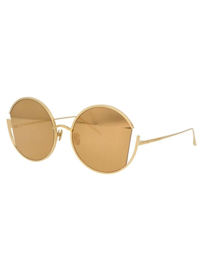 Shop Linda Farrow Sunglasses In Yellow Gold/gold