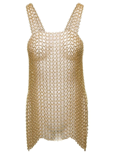 Shop Silvia Gnecchi Gold-tone Mini Dress With Shoulders Straps And Side Splits In Metal Mesh Woman In Metallic