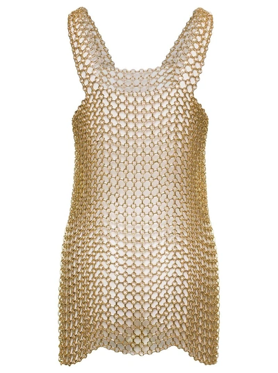 Shop Silvia Gnecchi Gold-tone Mini Dress With Shoulders Straps And Side Splits In Metal Mesh Woman In Metallic