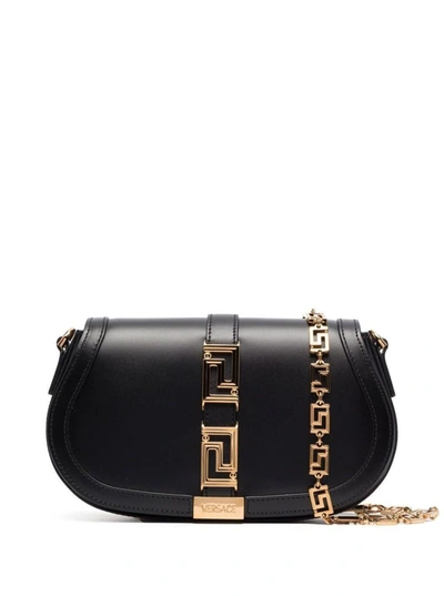 Shop Versace Greca Goddess Medium Shoulder Bag In Black Leather Woman