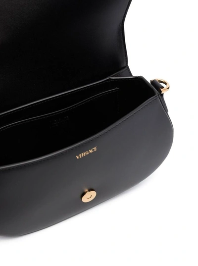 Shop Versace Greca Goddess Medium Shoulder Bag In Black Leather Woman