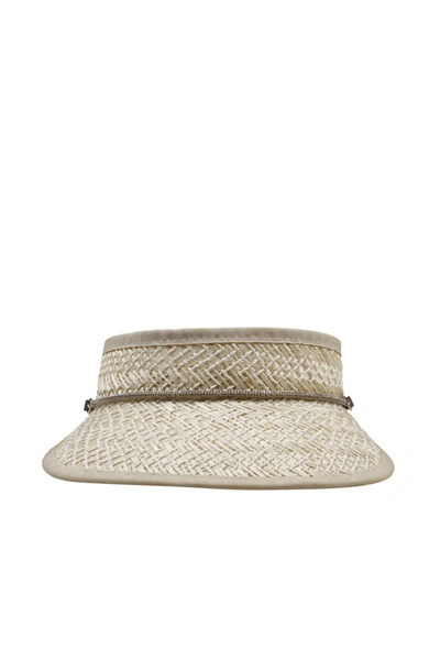 Shop Peserico Raffia Visor Edged With Punto Luce Detail In Beige