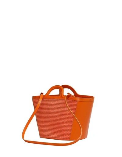 Shop Marni Tropicalia Small Bag In Leather And Raffia In Orange