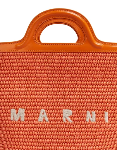 Shop Marni Tropicalia Small Bag In Leather And Raffia In Orange
