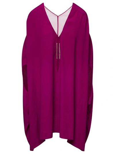 Shop Rick Owens 'babel' Fuchsia Kaftan With Plunging Neckline And Mesh Panelling In Acetate Woman In Fuxia