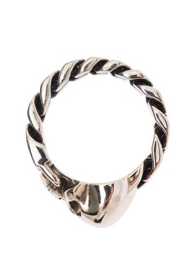 Shop Alexander Mcqueen 'skull' Silver-colored Chain Ring With Skull Detail Man In Metallic