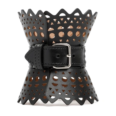 Shop Alaïa Leather Corset Bracelet Belt In Black