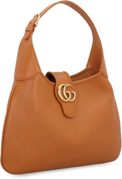 Shop Gucci Aphrodite Leather Shoulder Bag In Brown