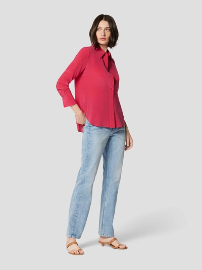 Shop Equipment Leona Long Sleeve Silk Shirt In Cerise Pink