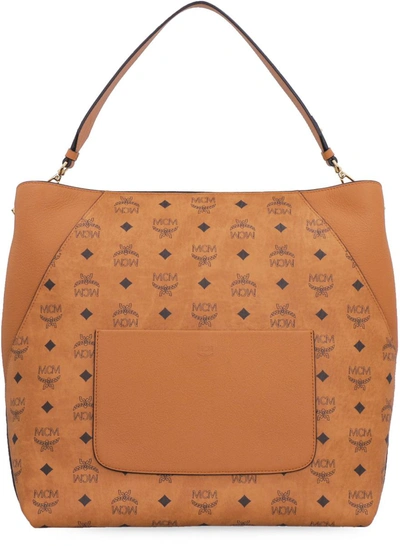 Shop Mcm Visetos Tote In Saddle Brown