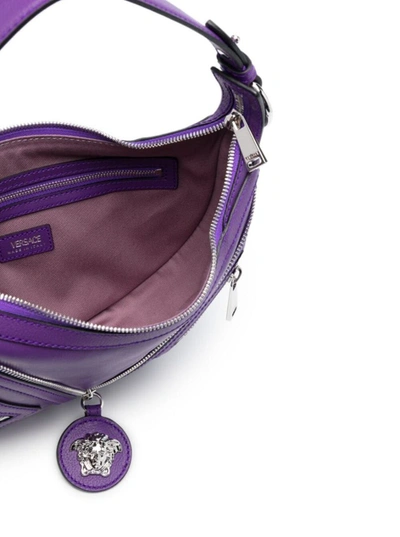 Shop Versace Small Repeat Shoulder Bag With Medusa Head In Violet Leather Woman