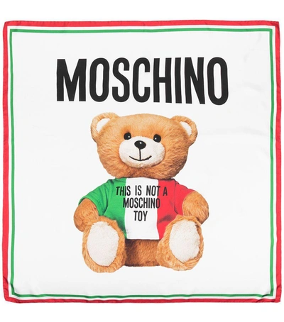 Shop Moschino Teddy Bear Logo Scarf In White