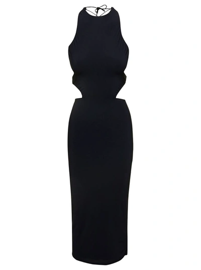 Shop Amazuìn 'linda' Midi Black Dress With Open Back And Cut-out In Stretch Polyamide Woman