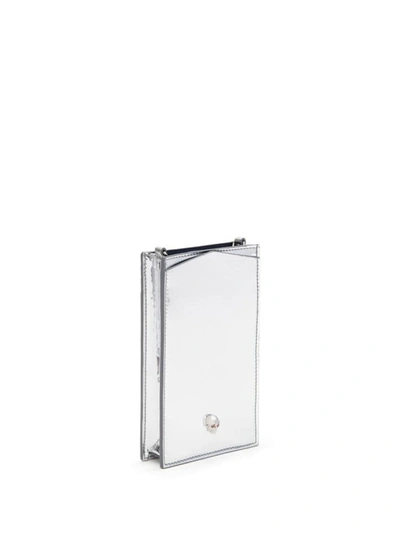 Shop Alexander Mcqueen Silver-colored Phoce Case With Chain And Skull Detail In Laminated Faux Leather Woman In Metallic