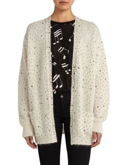 Shop Saint Laurent Embellished Wool Cardigan In Natural Crystal