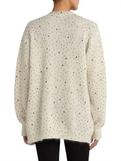 Shop Saint Laurent Embellished Wool Cardigan In Natural Crystal